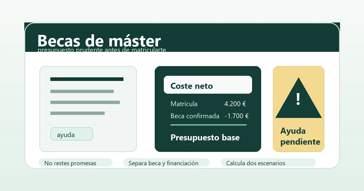 Presupuesto de máster con becas, matrícula y gastos pendientes